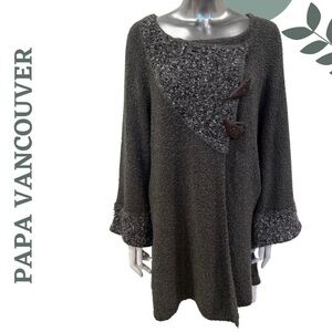 Papa Vancouver Asymmetrical Toggle Closure Boucle Knit Sweater Textured Charcoal